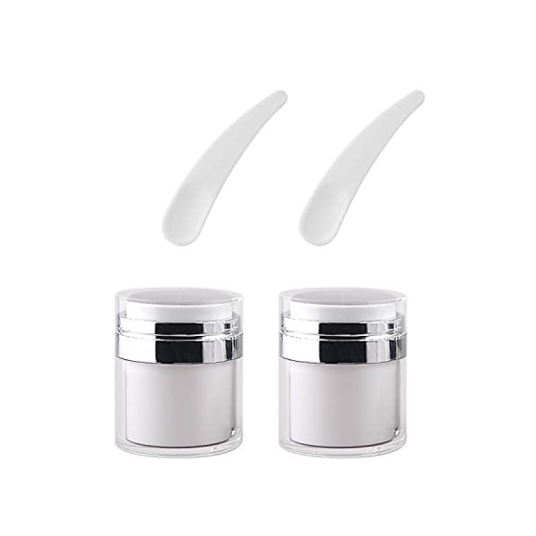 Lot de 2 pots de crème sous vide, 2 cuillères distributrices, pompe à air, conteneur portable rechargeable, 15 g, mini pot de