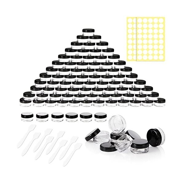 Lot de 80 boîtes 3ml/3g Conteneur Cosmétique Bidon vide Transparent Noir et Blanc Petit pot de Voyage Rond en Plastique,Peut 