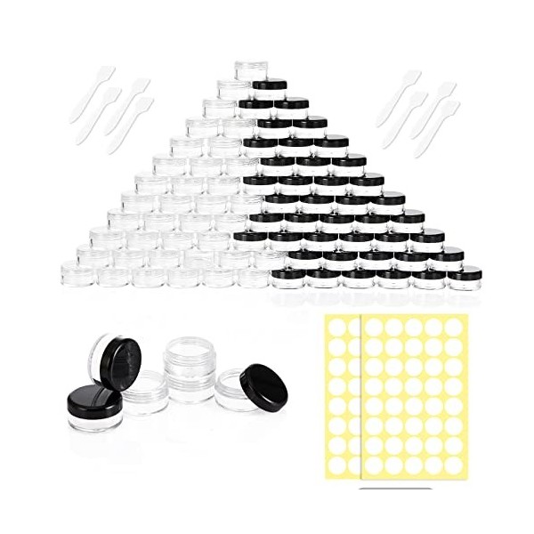 Lot de 80 boîtes 3ml/3g Conteneur Cosmétique Bidon vide Transparent Noir et Blanc Petit pot de Voyage Rond en Plastique,Peut 