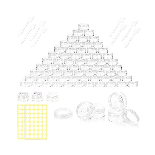 Lot de 80 boîtes 3ml/3g Conteneur Cosmétique Bidon vide Transparent Noir et Blanc Petit pot de Voyage Rond en Plastique,Peut 