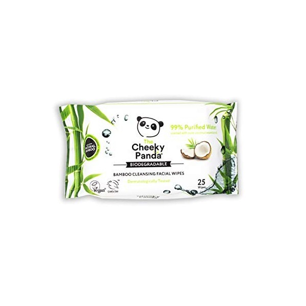 The Cheeky Panda Bambou Lingettes Nettoyantes Visage | Parfumées à la noix de coco | 25 x Lingettes Nettoyantes | Demaquillag