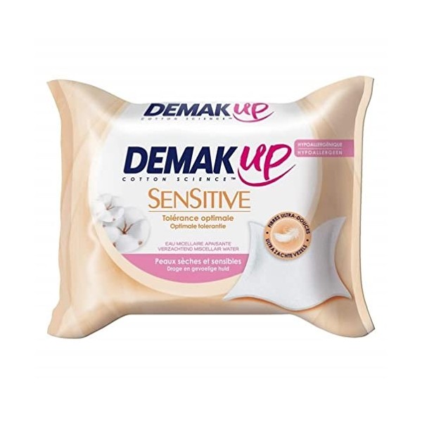 DemakUp Sensitive Lingette à Démaquiller - Visage et Yeux - Peaux Sèches et Sensibles - 23 Lingettes