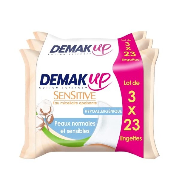 DemakUp Sensitive Lingette à Démaquiller - Visage et Yeux - Peaux Sèches et Sensibles - 23 Lingettes