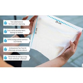 Lingettes corporelles désodorisantes Freshenup pour Adultes. 100% biodégradables en Bambou avec de lhuile darbre à thé. Par
