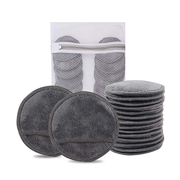 Kinhwa Lingettes Démaquillantes lavables microfibre,pad demaquillant  14pcs,éponge visage réutilisable et doux,disque avec sac