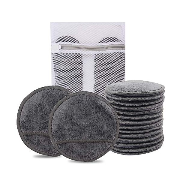 Kinhwa Lingettes Démaquillantes lavables microfibre,pad demaquillant 14pcs,éponge visage réutilisable et doux,disque avec sac