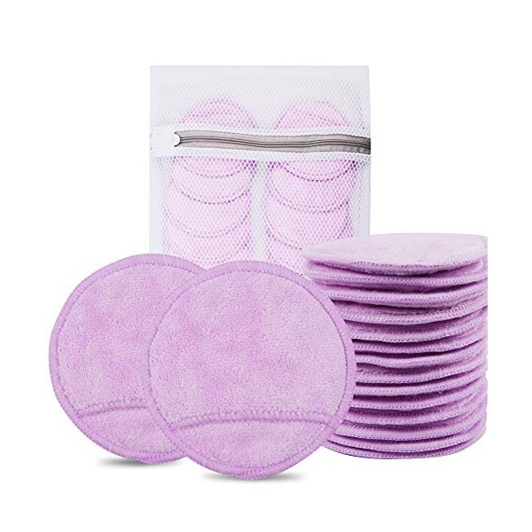 Kinhwa Lingettes Démaquillantes lavables microfibre,pad demaquillant 14pcs,éponge visage réutilisable et doux,disque avec sac