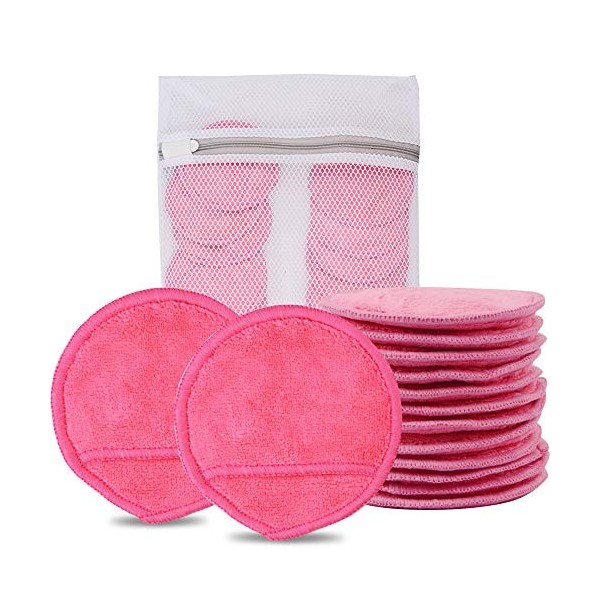 Kinhwa Lingettes Démaquillantes lavables microfibre,pad demaquillant 14pcs,éponge visage réutilisable et doux,disque avec sac