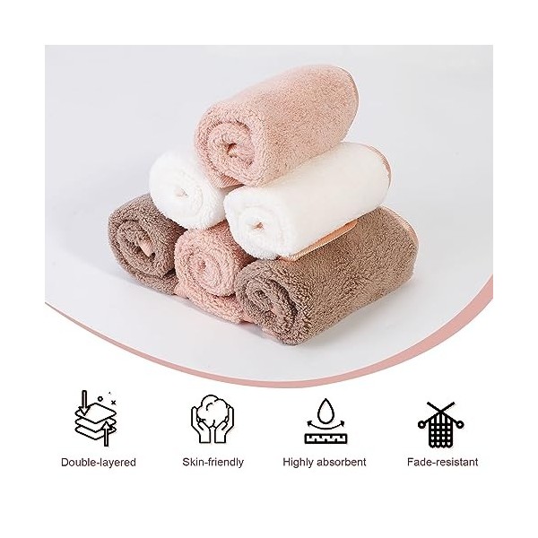 PHOGARY Lingette Démaquillante en Microfibre, Lot de 6 Serviette Microfibre pour le Visage, Lingettes Gant de Toilette Microf