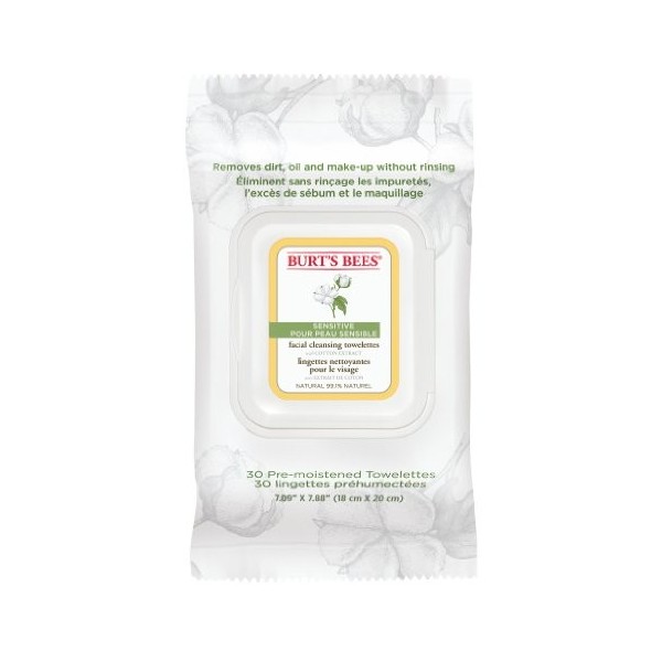 Burts Bees Lingettes Nettoyantes pour Visage Peaux Sensibles 30 