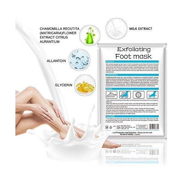 Masque Pieds Peeling Exfoliant 5 Paires Masque Pieds Très secs et abîmés Efficace pour les Callosités, pour Pieds Rugueux Sec