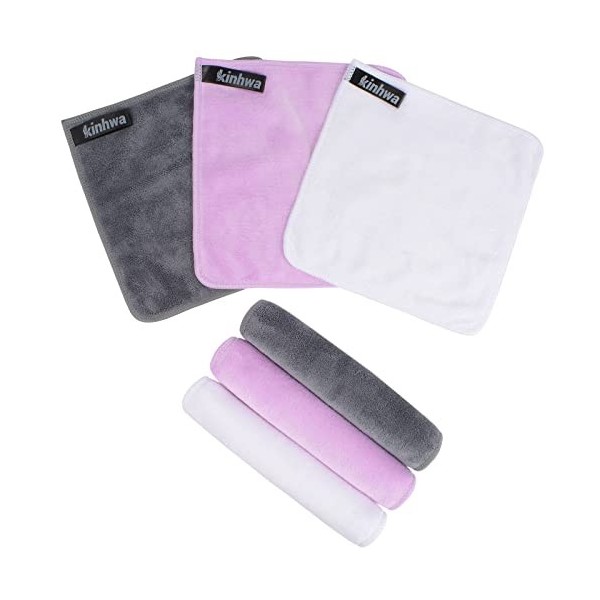 KinHwa Serviette démaquillage lavable microfibre,doux Lingettes soin visage pour un usage Nettoyage quotidien 6 pack,20cm20cm