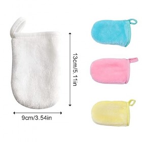 Tadipri 4 Pièces Gant Démaquillant Microfibre Tampons Démaquillants Réutilisable Avec Sac De Rangement 13X9Cm Blanche/Jaune/B