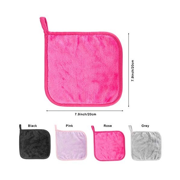 4pcs Pinowu Réutilisable Microfibre Lingettes démaquillantes pour le visage 20x20cm , Super doux Sans produits chimiques Ser