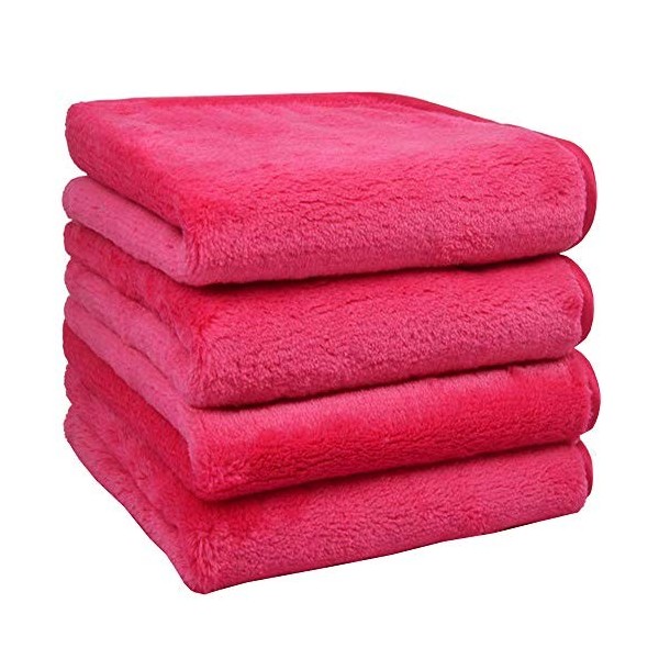 Lot de 4 chiffons démaquillants en microfibre pour le visage - Démaquille instantanément avec juste de leau - 25 x 25 cm - V