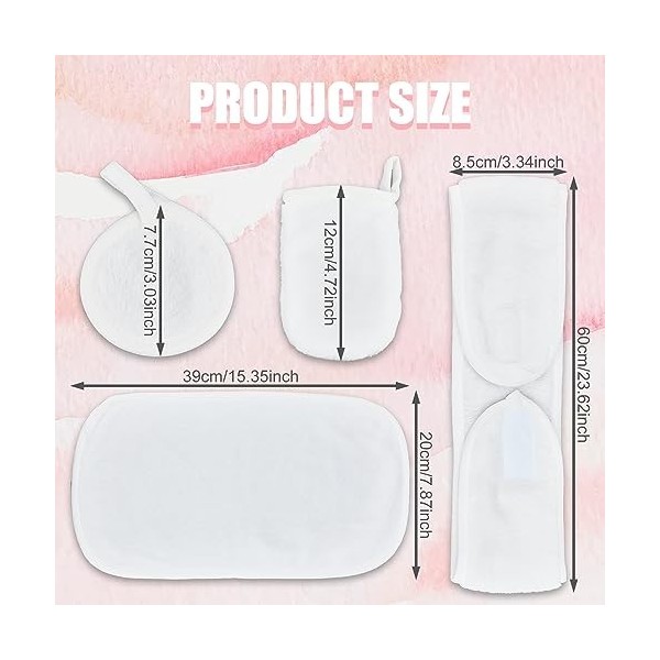 NICENEEDED Lot de 4 lingettes Démaquillantes pour le Visage, Tampons Démaquillants Réutilisables, Bandeau de Spa de Maquillag