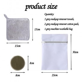 5 serviettes démaquillantes, 2 cotons démaquillants, 1 sac lavable en machine, serviettes en fibre, adaptées au visage, au ne