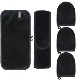 Kinhwa gant visage démaquillage lavable,3 gants+1 lingette démaquillante + 1 bandeau cheveux soin visage,doux, réutilisable,s