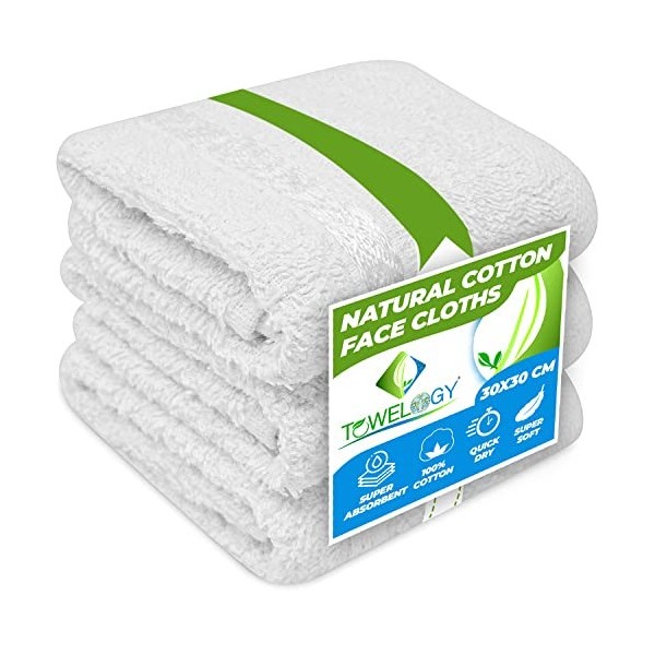 Towelogy® Lot de 3 gants de toilette en flanelle de qualité supérieure 100 % coton égyptien filé à lanneau, super doux, 30 x