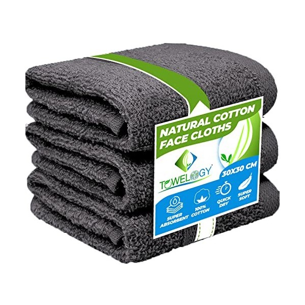 Towelogy® Lot de 3 gants de toilette en flanelle de qualité supérieure 100 % coton égyptien filé à lanneau, super doux, 30 x