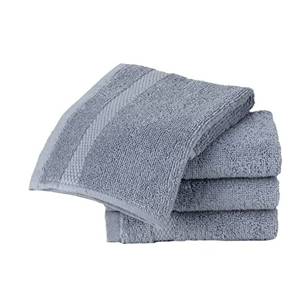 Sue Rossi Lot de 4 gants de toilette en coton peigné égyptien 30 x 30 cm, très doux et absorbants, à séchage rapide, 600 g/m²