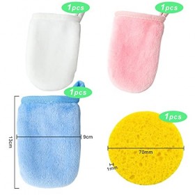 Gant Microfibre,Gant Demaquillant Lavable,Coton Reutilisable Lavable,Lingettes Demaquillant Lavable,Gants Démaquillants en Mi