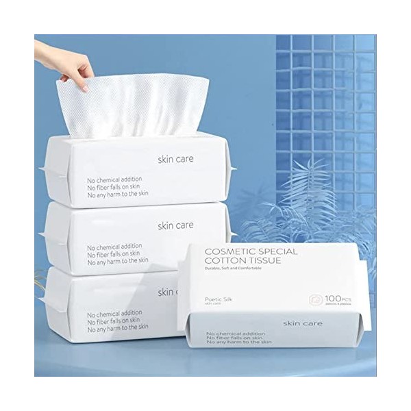 BIEWO Lot de 4 serviettes jetables en coton doux et secs pour femme Nettoyage simple Mouchoirs secs et humides Double utilisa