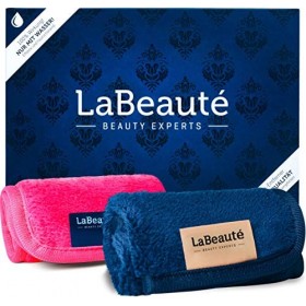 LaBeauté Lingettes démaquillantes en microfibre 2 pièces, 21 x 21 cm, bleu foncé et rose Nettoyage du visage & démaquillant