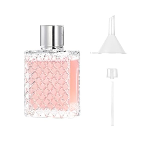 QOCO Atomiseur de parfum 100 ml rechargeable, portable en verre transparent avec entonnoir circulaire pour le bricolage, les 