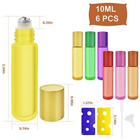 Lot de 6 flacons roll-on pour huile essentielle, 10 ml, bouteilles en verre rechargeables, parfait pour laromathérapie, le p
