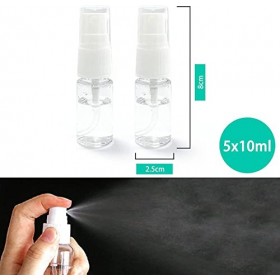 Lot de 5 flacons vaporisateurs de 10 ml en plastique transparent - Pour femme et homme - Rechargeable - Articles de toilette 