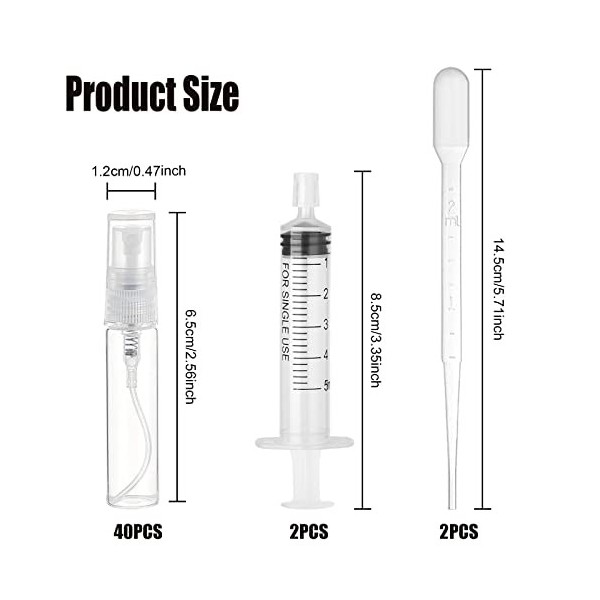 Lot de 40 mini vaporisateurs vides en plastique de 3 ml, flacon déchantillon de parfum vide portable avec pipette de 2 ml, p