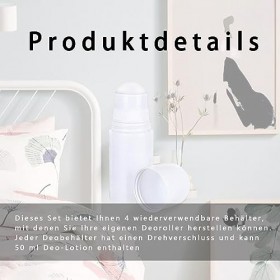 Lot de 4 bouteilles vides en plastique de 50 ml pour bouteilles dhuile hérétienne, rouleau déodorant rechargeable, déodorant