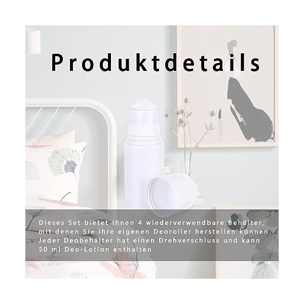 Lot de 4 bouteilles vides en plastique de 50 ml pour bouteilles dhuile hérétienne, rouleau déodorant rechargeable, déodorant