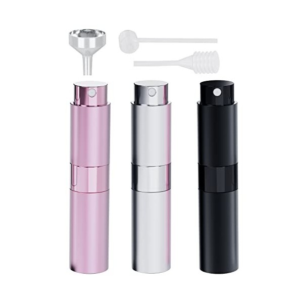 Darbermu Lot de 3 atomiseurs de parfum rechargeables de 8 ml avec entonnoir et pompe de recharge pour voyage, vacances