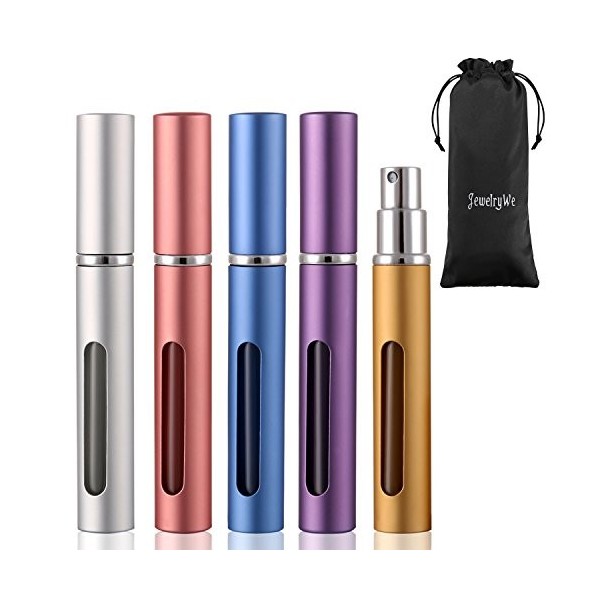 JewelryWe Lot de 5 mini vaporisateurs de parfum rechargeables pour voyage - 5 ml - Facile à remplir