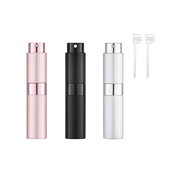 KUAIQI Lot de 3 atomiseurs de parfum rechargeables vides en aluminium de 8 ml