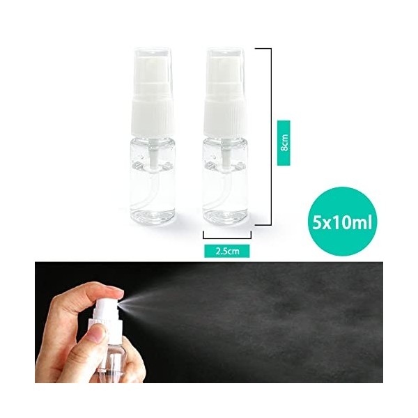 Jancosta Lot de 5 flacons vaporisateurs de 10 ml en plastique transparent pour brumisation fine - Pour femme et homme - Recha