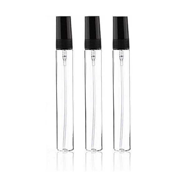 CMJ Lot de 3 flacons vaporisateurs en verre transparent de 10 ml avec couvercle noir