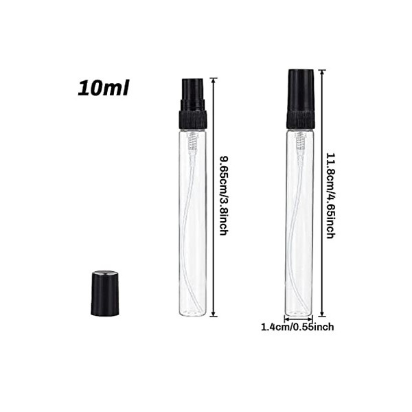 CMJ Lot de 3 flacons vaporisateurs en verre transparent de 10 ml avec couvercle noir