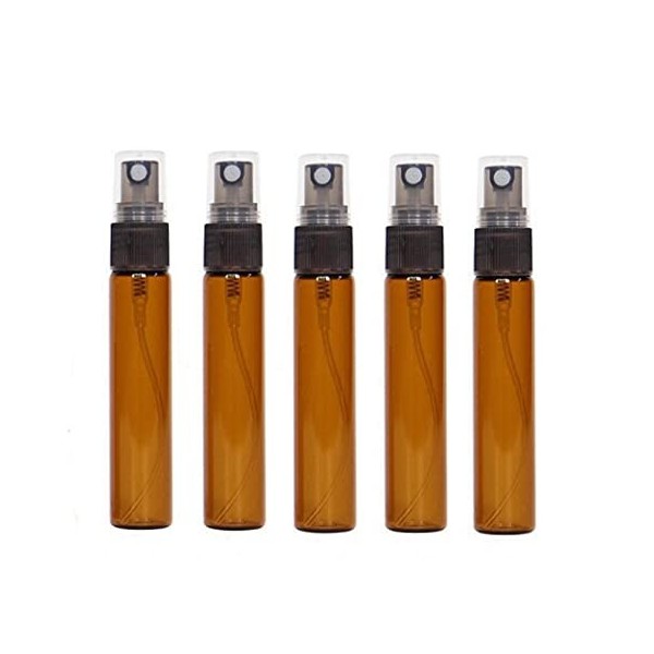 CMJ Lot de 5 vaporisateurs de voyage en verre ambré avec couvercle noir 10 ml