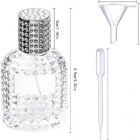 DITK-U Lot de 2 flacons de parfum vides rechargeables en verre de cristal pour femme ou fille bouchon argenté + doré + enton