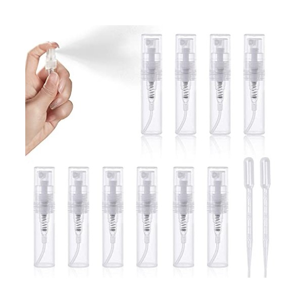 Favson Lot de 20 mini vaporisateurs de parfum 3 ml - En plastique - Avec 2 pipettes de transfert de 3 ml