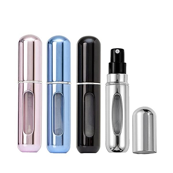 Lot de 4 atomiseurs de parfum, 5 ml rechargeables - Mini atomiseurs de voyage vides avec fenêtre visuelle pour huiles essenti