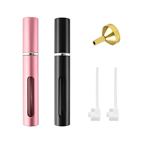 Lot de 2 mini atomiseurs de parfum rechargeables vides en aluminium de 8 ml - Avec entonnoir - Anti-fuite - Pour homme et fem