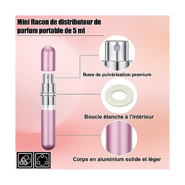 linamiko Lot de 4 mini flacons de parfum rechargeables - Flacon vaporisateur de parfum rechargeable - Étui à pompe de recharg