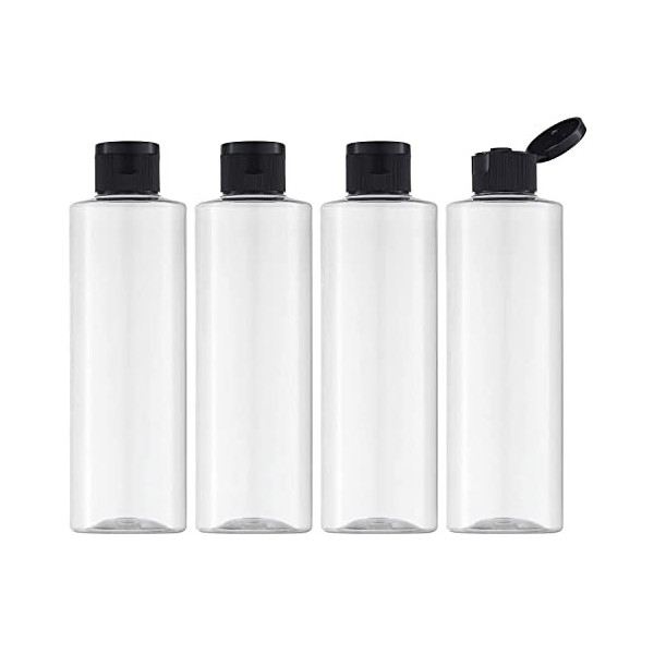 Toureal 250ML Flacon avec Flip Cap Vide 4 Pièces , Rechargeable Bouteille de Voyage pour Cosmétique avec Entonnoir Transpar