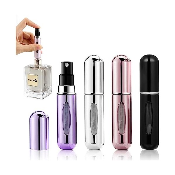 Gigmeta Lot de 4 Bouteille Vaporisateur de Parfum de Voyage, 5ml Mini Portable Voyage Parfum Atomiseur Bouteille Vaporisateur