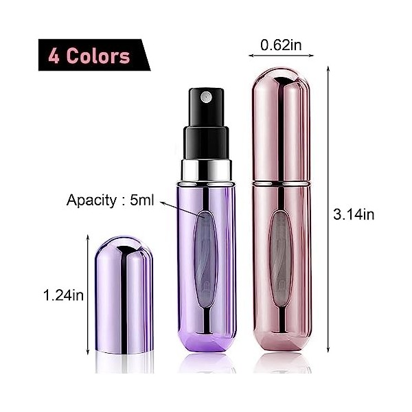 Gigmeta Lot de 4 Bouteille Vaporisateur de Parfum de Voyage, 5ml Mini Portable Voyage Parfum Atomiseur Bouteille Vaporisateur