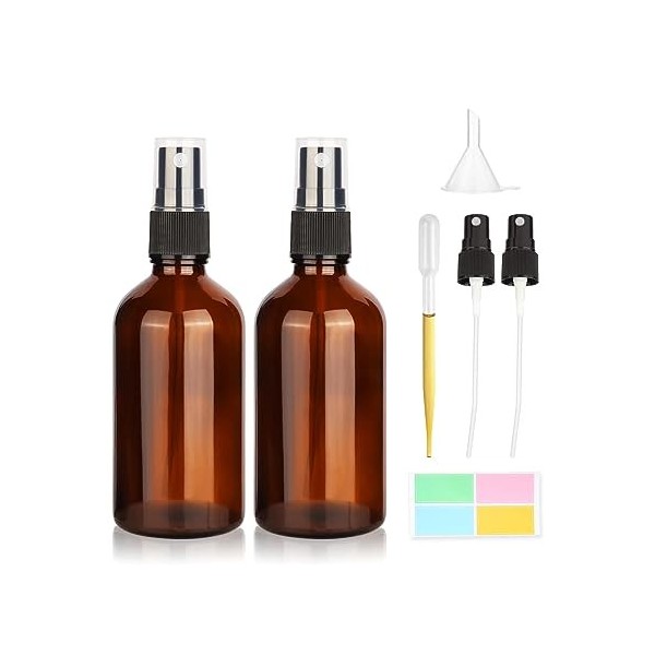 2Pcs Vaporisateurs en verre ambré de 30 ml bouteilles vides avec atomiseurs pour huiles essentielles et parfums - entonnoir, 